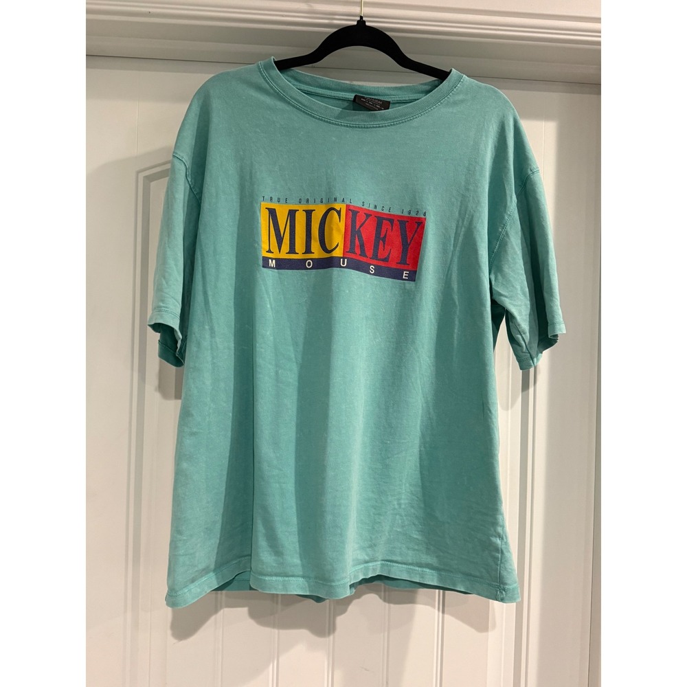 Pull&Bear Disney Mickey Mouse Graphic T-Shirt Teal Large Retro‎ Streetwear Tee